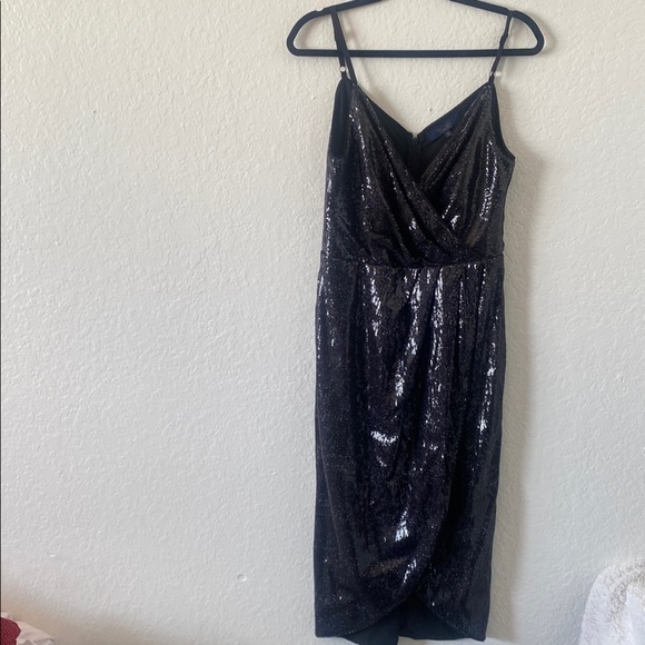 RACHEL Rachel Roy Black Asymmetrical Wrap Midi Dress - Picture 2 of 8